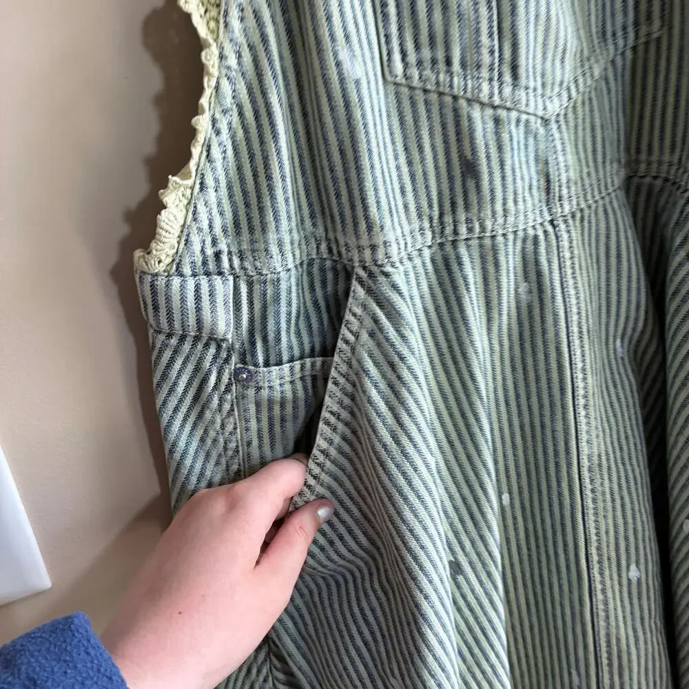 We The Free painted overall dress cottagecore coquette green striped women's XS - Picture 4 of 11